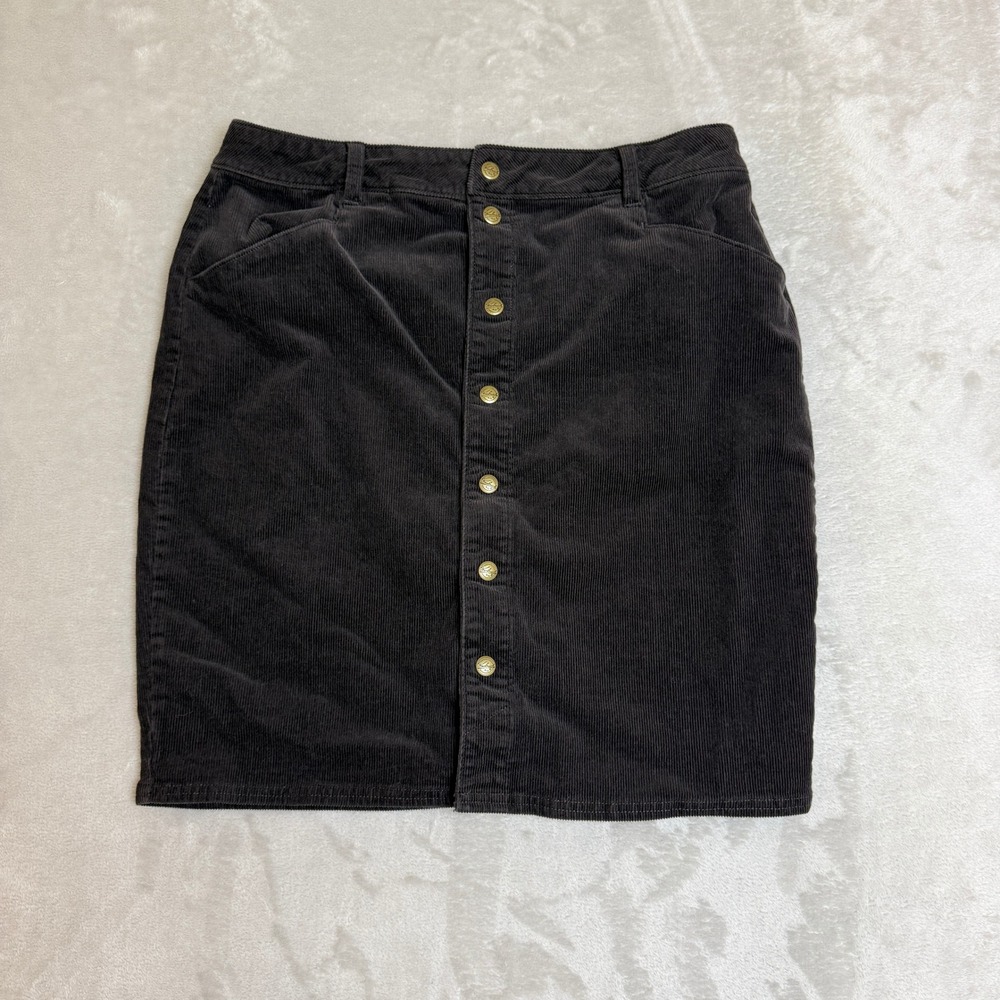 Woolrich Corduroy Mini Skirt Women 10 Dark Brown Button Front Academia Preppy EC